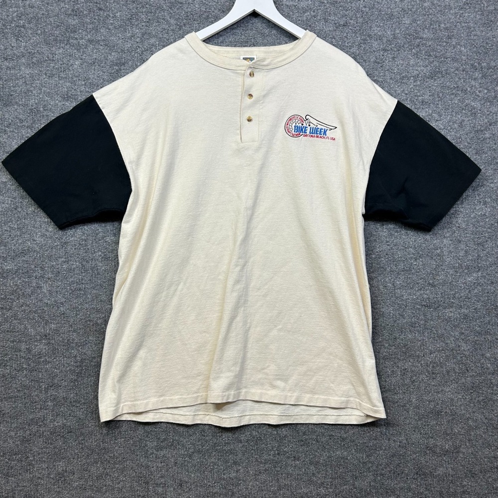 VTG 1997 Daytona Bike Week Harley Davidson Henley Shirt Men's White USA Made 2XL